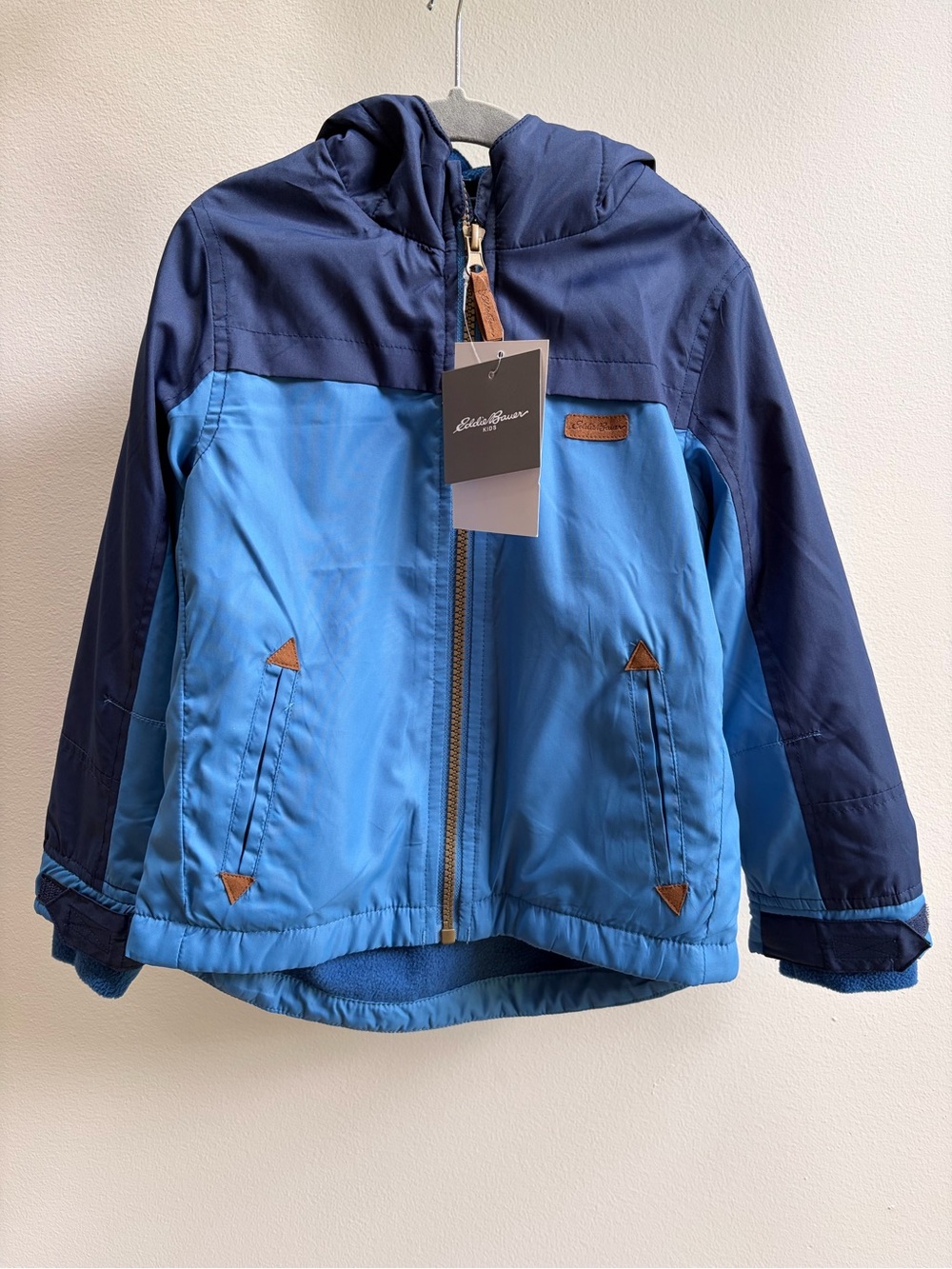 Eddie Bauer Two-Tone Blue Hooded Kids Rain Jacket